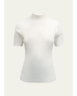 Theory Leenda Regal Merino Wool Short-Sleeve Mock-Neck Top - White