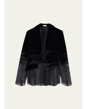 GRACE LING Glitch Devore Velvet Chiffon Tailored Jacket - Blue