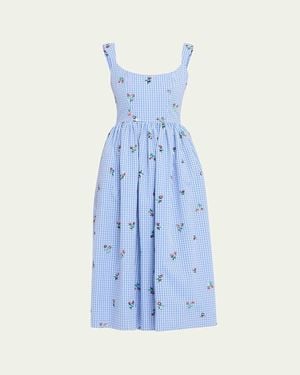 Markarian Nara Sequin Embroidered Check Fit-And-Flare Midi Dress - Blue