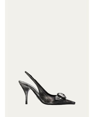 Prada 95Mm Rosette Distressed Leather Slingback Pumps - White