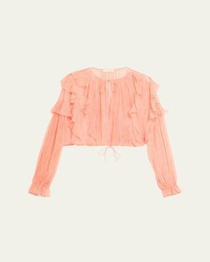 Ulla Johnson Delfina Long-Sleeve Silk Chiffon Blouse - Pink