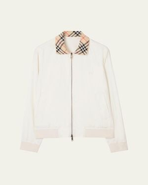 Burberry Hayfield Cotton Check-Collar Bomber Jacket - Natural