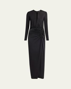 Giorgio Armani Keyhole Long-Sleeve Crystal Draped Jersey Gown - Black