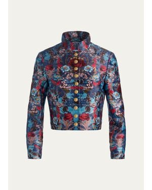 Alice + Olivia Emerson Floral Jacquard Military Jacket - Blue