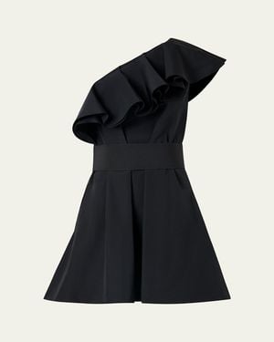 Akris Punto Ruffle One-Shoulder Belted Mini Dress - Black