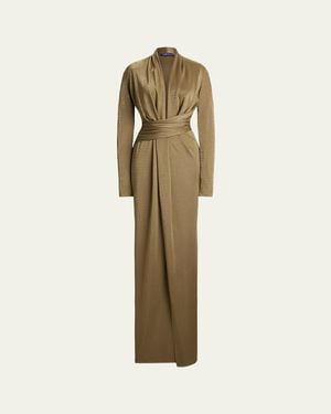 Ralph Lauren Ashten Metallic Jersey Evening Dress - Natural