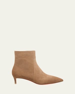 Santoni Suede Kitten Heel Ankle Booties - Natural