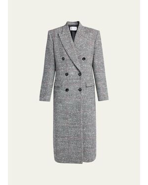 Stella McCartney Double-Breasted Check Boucle Long Coat - Gray