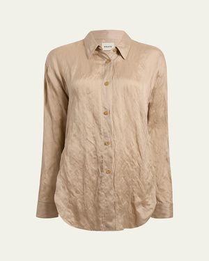 KHAITE Goya Crinkled Satin Button-Down Top - Natural