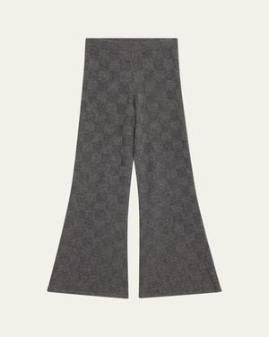 The Elder Statesman Cashmere Checkerboard Knit Flare Pants - Gray