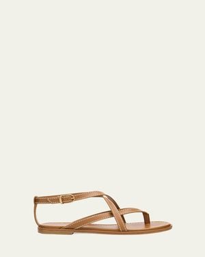 Stuart Weitzman Park Flat Strappy Leather Sandals - Natural