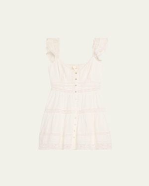 LoveShackFancy Rietta Cotton Lace-Trimmed Mini Dress - Natural
