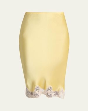 Saint Laurent Lace-Trim Silk Midi Skirt - Yellow