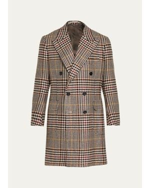 Cesare Attolini Double-Breasted Houndstooth Wool-Cashmere Overcoat - Multicolor