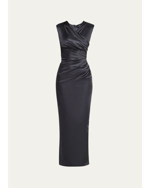 Giorgio Armani Ruched Shiny Viscose Jersey Sleeveless Maxi Dress - Blue