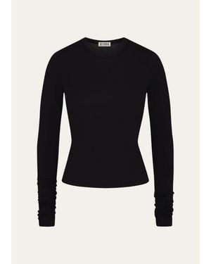 ÉTERNE Fitted Crewneck Long-Sleeve T-Shirt - Blue