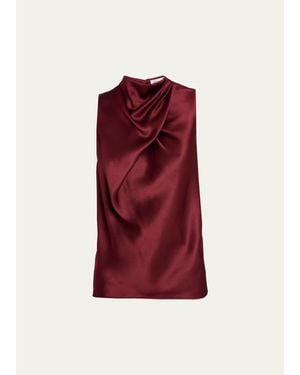 Gabriela Hearst Melina Cowl-Neck Satin Sleeveless Top - Red