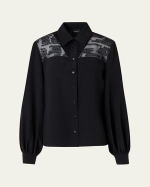 Akris Sequin Embellished Silk Crepe Blouse - Black