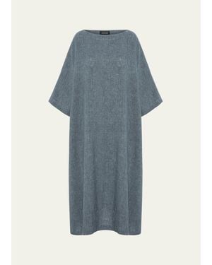 Eskandar Heavyweight Delave Linen Angle-To-Front Side Seam Scoop Neck T-Shirt Dress - Blue