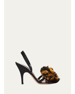 Gianvito Rossi 95Mm Pom-Pom Crepe Satin Slingback Sandals - White