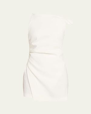 A.L.C. Leia Asymmetric One-Shoulder Linen-Blend Mini Dress - Natural