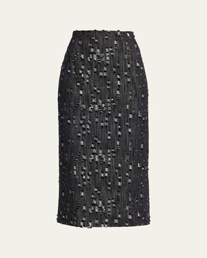 Michael Kors Frayed Denim Midi Pencil Skirt - Black