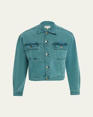 Sanderlak Cropped Washed Denim Jacket - Blue