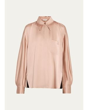 Vince Silk Satin Dolman-Sleeve Button-Front Shirt - Pink