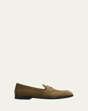 Brioni Appia Suede Penny Loafers - Natural
