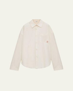 Loewe Embroidered Anagram Pocket Button-Down Shirt - Natural