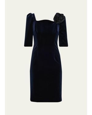 Teri Jon Floral Applique Velvet Dress - Black