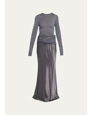 Christopher Esber Mixed-Media Meril Knit Monument Maxi Dress - Gray