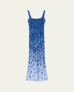 Atelier Prabal Gurung Dakota Square-Neck Degrade Beaded Gown - Blue