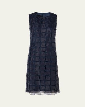 Akris Organza Trapezoid Embroidered Sheath Dress - Blue