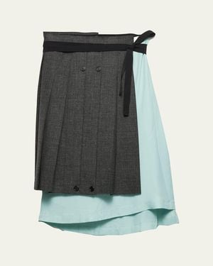 Prada Pleated Wool Patchwork Midi Skirt - Green