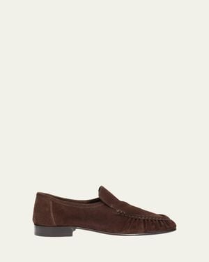 The Row Soft Moccasin Two Suede Loafers - Brown