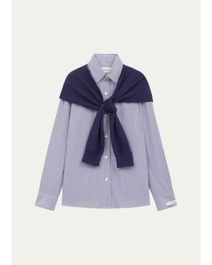 WE-AR4 The Sloane Striped Poplin & Pique Shirt - Blue