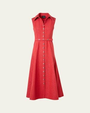 Akris Sleeveless Belted Denim Midi Shirtdress - Red