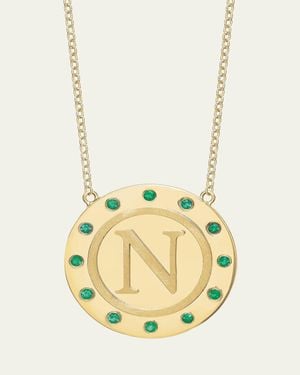 Tracee Nichols 14K Initial Token Necklace With Emeralds - Metallic