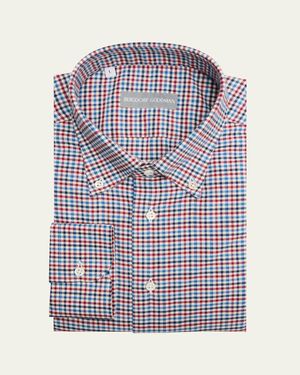 Bergdorf Goodman Cotton Gingham Button-Collar Sport Shirt - Blue