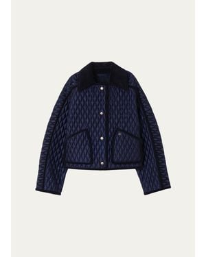 Burberry Floriston Corduroy-Trim Quilted Barn Jacket - Blue
