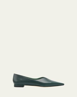 Manolo Blahnik Sonsoles Leather Snip-Toe Ballerina Flats - Green