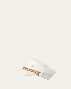 Maison Michel New Abby Wool Newsboy Cap With Embellished Chain - Natural