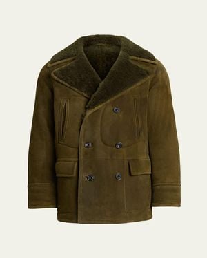 Ralph Lauren Suede Shearling-Lined Double-Breasted Jacket - Green