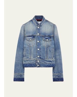 McQueen Band-Collar Denim Jacket - Blue