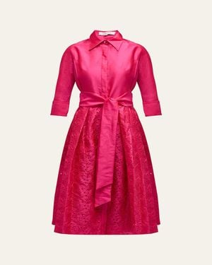 Teri Jon Taffeta Shirt Dress W/ Eyelet Skirt - Pink