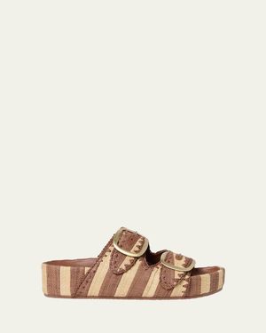 Loeffler Randall Theo Striped Two-Band Sandals - Natural