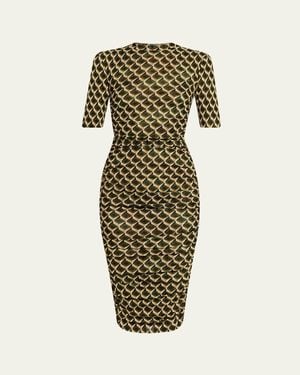 Diane von Furstenberg Lena Ruched Geometric-Print Midi Sheath Dress - Green