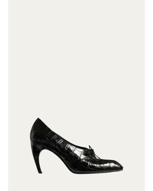 KHAITE 85Mm Colt Croc-Embossed Patent Leather Oxford Pumps - Black