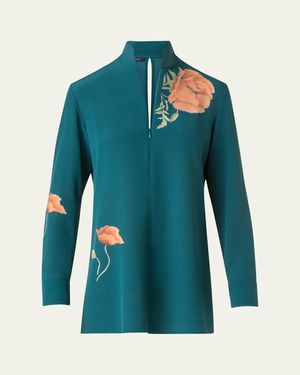 Akris Anemone Print Silk Crepe Tunic - Blue
